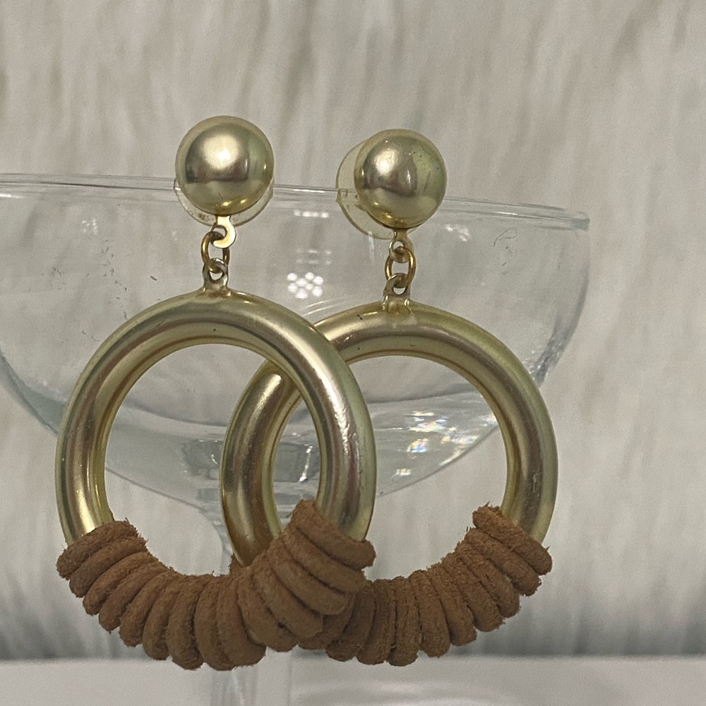 🔥 3 for 15 🔥 Gold Hoop and Suede Drop Earrings